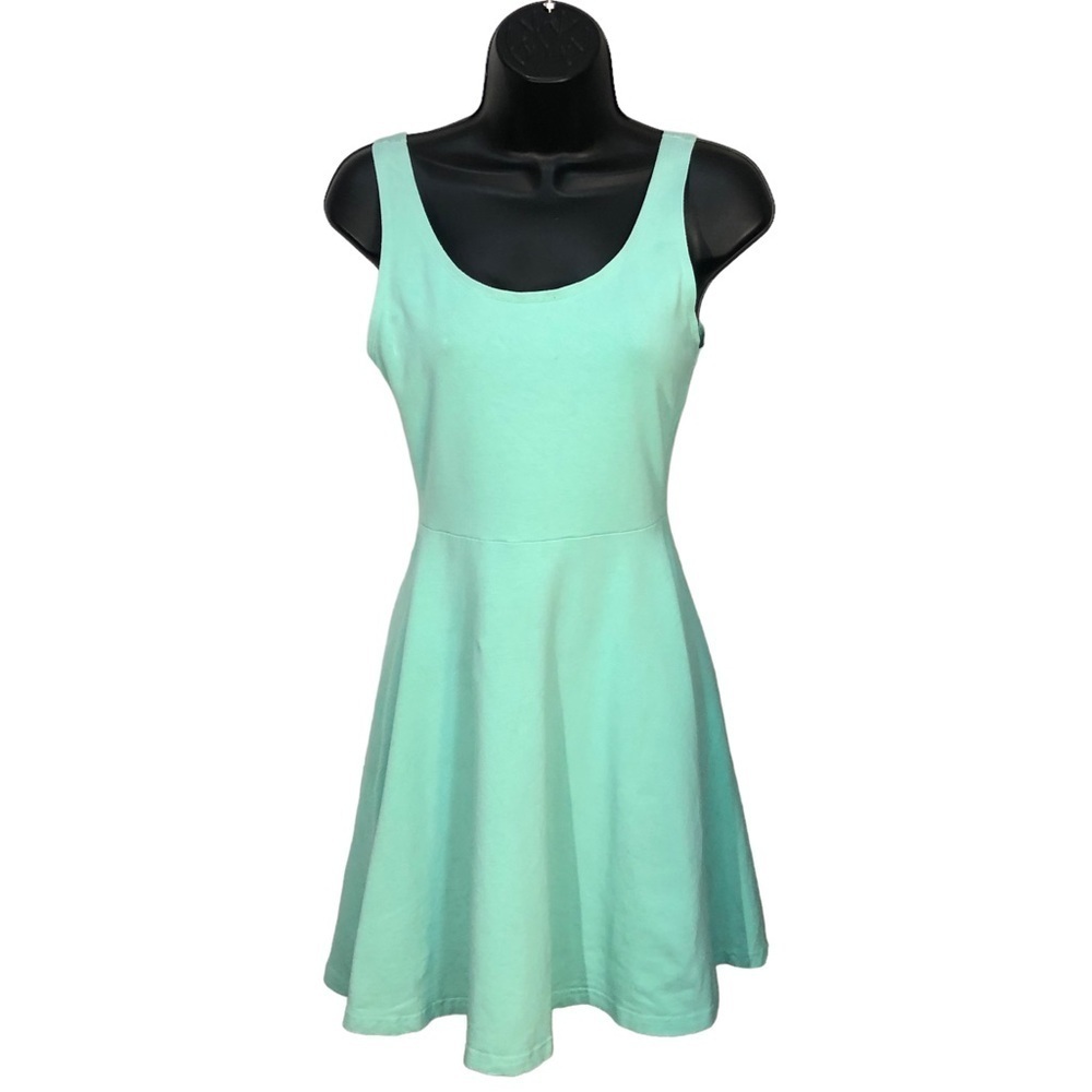Mint / Aqua Cotton Sleeveless Summer Dress A Line Mid Thigh Sundress Zip…